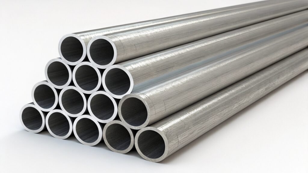 A technical infographic displaying the key specifications for 6061-T6 aluminum, including strength, density, and chemical composition percentages.